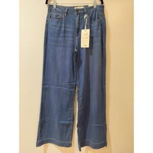 YMI Soft to the Touch Wide Leg Jeans Womens Size L High Rise Light Wash Denim